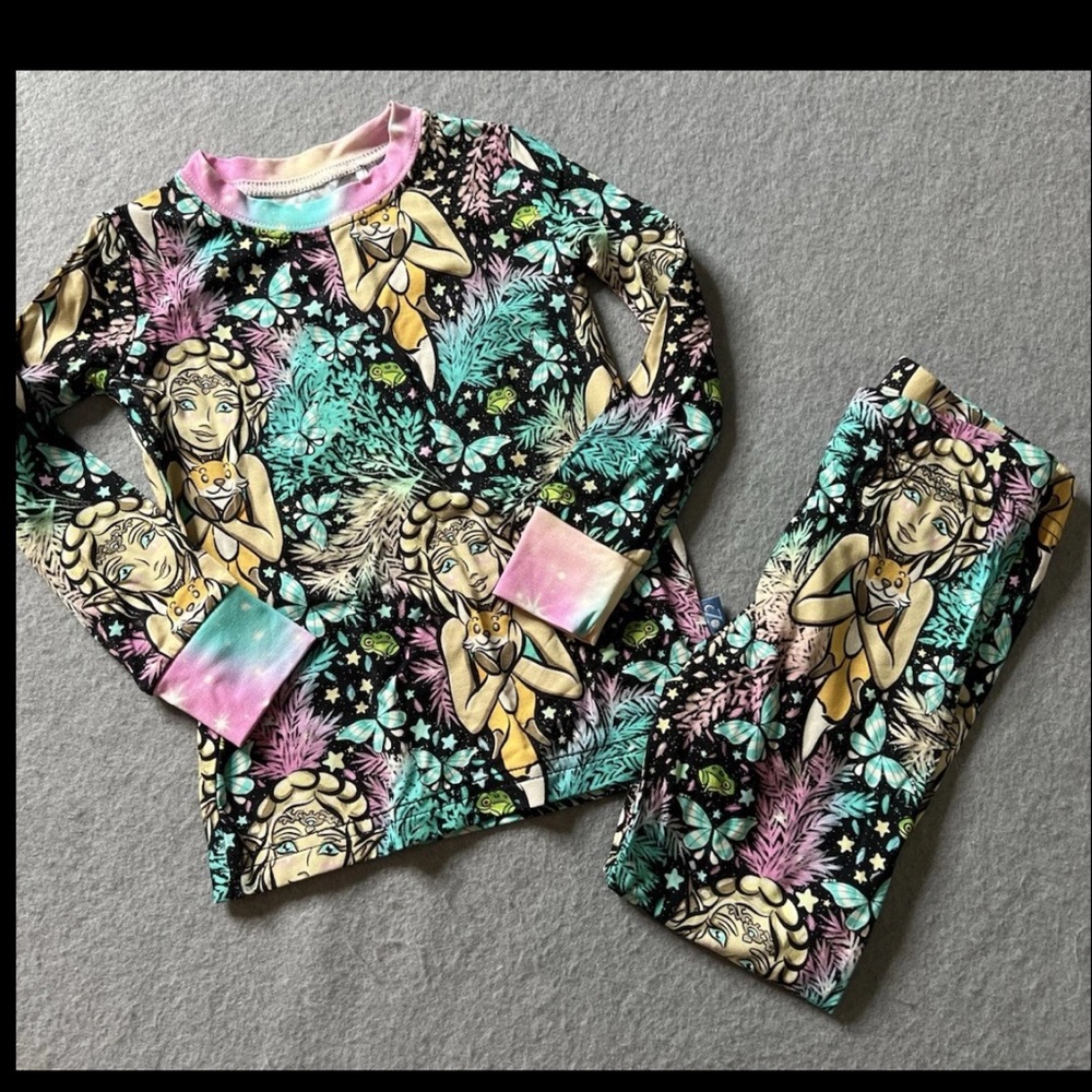 Cozco Bamboo Pajama Set Girls 12-18 Months Fairy Fox Frog Butterfly Blue Pink